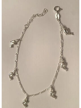 Sterling Silver .925 Italy stamped Dangling Dolphins 10" Anklet - New